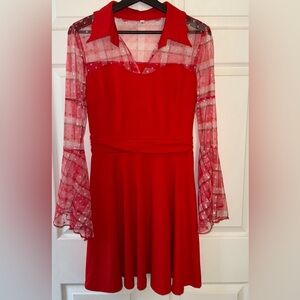 Elegant Fit & Flare Polka Dot & Plaid Dress